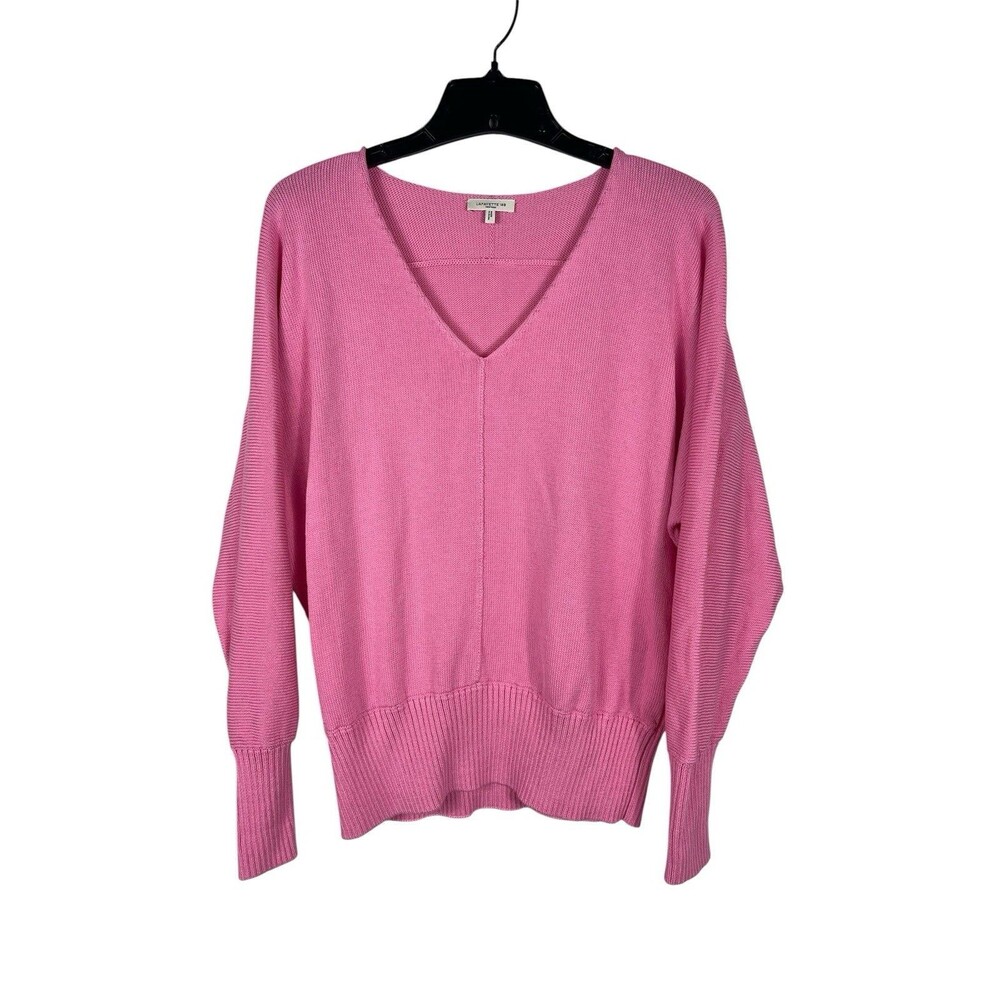 Lafayette 148 New York Sweater M Pink Cotton Silk V-Neck Dolman Sleeve Soft